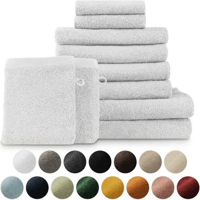 Image de Blumtal Premium Set de serviettes éponge avec boucles de suspension - coton  Oeko-TEX, doux, très absorbant - 2x serviette de bain, 2x serviette de toilette, 2x serviette d'invité, 2x gant de toilette, blanc