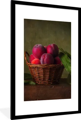 Produktbild von MuchoWow® Gerahmtes Poster Korb - Pflaume - Rosa - Rustikal - Obst - Stilleben 60x90 cm - Poster mit Schwarzem Bilderrahmen Wandposter Rahmen Foto Bilder - Dekoration - Wandposter Wohnzimmer - Hochwertig