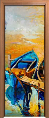Produktbild von Türposter 70x200 cm Türaufkleber Türtapete Türfolie Klebefolie Boots und Pier Meer Sonnenuntergang