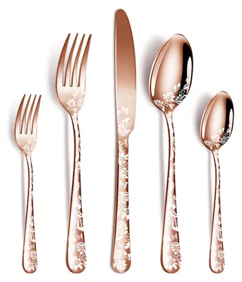 Image de 20PCS Stainless Steel Silverware Set Mirror-Polished Cutlery Flatware Set 4 Knives 4 Forks 4 Spoons 4 Tea Forks 4 Teaspoons with Beautiful Flower Pattern for Kitchen Restaurant Party