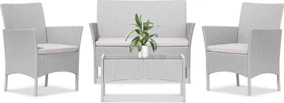 Produktbild von BIGZZIA Gartenmöbel-Set für den Außenbereich aus Rattan, 4-teilig, Gartenmöbel-Set für 4 Personen, inklusive 1 Sofa, 2 Sessel, 1 Tisch, Grau