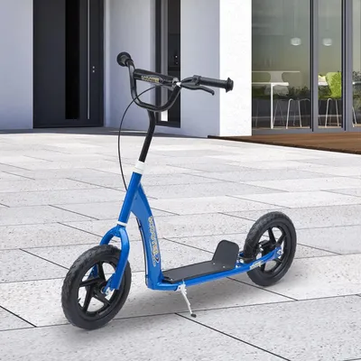 Produktbild von Kinderroller mit EVA-Bereifung, Tretroller Kickscooter, höhenverstellbarer Lenker Stahl, Blau | 120x52x80-88 cm | 12 Zoll | bis 50 kg | 5-12 Jahre
