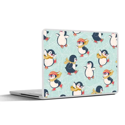 Produktbild von MuchoWow® Laptop Aufkleber Sticker Cover Kinder - Pinguin - Schlittschuhe - Winter - Muster 25x18 cm - Laptop-Deko
