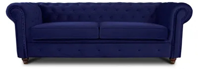Produktbild von Sofa Chesterfield Asti 3-Sitzer, Couchgarnitur 3-er, Sofagarnitur, Couch mit Holzfüße, Polstersofa - Glamour Design, Velours (Dunkelblau (Velvet 86))