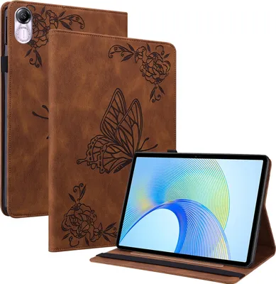 Produktbild von Für Honor Pad X9 / X8 Pro Schmetterling Muster Kunstleder Hülle Cover Tasche Case Braun