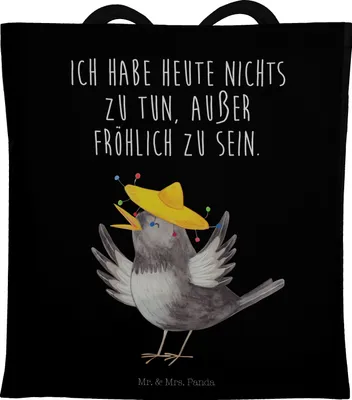 Produktbild von Mr. & Mrs. Panda Tote Bag Rabe Sombrero - Schwarz - Geschenk, Shopping Tasche, Laptoptasche, Motivation, Lustige Sprüche, Elster, Schultasche, Vogel, Vögel, Jutebeutel