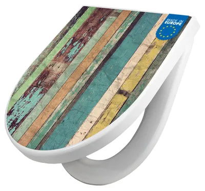 Produktbild von WC Sitz mit Absenkautomatik D Form Motiv Bunte Bretterwand [TDW3 10754]