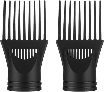 Produktbild von 2 schwarze Diffusor-Aufsätze für Haartrockner mit Ausblaskappe, Haarkamm und Haarbürsten-Düsen für Friseursalons