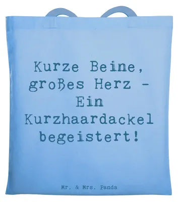 Produktbild von Mr. & Mrs. Panda Einkaufstasche Spruch Kurzhaardackel Herz - Sky Blue - Geschenk, Dackelsprüche, Hunderassen Charakter, Hundeliebhaber, Hunderasse, Schultasche, Tote Bag