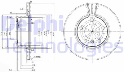 Produktbild von 2x DELPHI Bremsscheibe BG3043 für BMW 5 Limousine (E39) 5 Touring (E39) 76 1mm