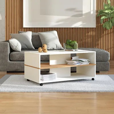 Produktbild von Erice - Couchtisch, 101x55x48h cm Weiß, mit Rollen