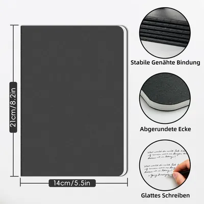 Immagine prodotto di Quaderno A5, pagine bianche, 52 fogli, copertina in cartoncino nero, carta premium da 80 g/m²