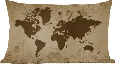 Produktbild von MuchoWow® Zierkissen Sofakissen Wohnzimmer Dekokissen 50x30 cm Weltkarte - Vintage - Schwarz - Wohnzimmerdekoration - Polster mit Photo