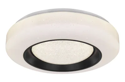 Produktbild von Globo Lighting Deckenleuchte Metall weiß, Kunststoff schwarz matt, Acryl opal sparkle, Acrylkristalle klar, ø: 390mm, H: 95mm, inkl. LED 24W 230V, 2160lm Source, 1520lm Output, 4000K