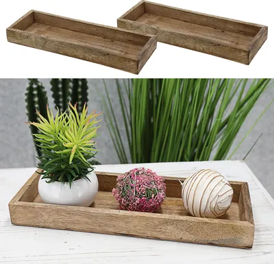 Produktbild von Dekoschale 2er Set Mangoholz natur 34x12x3,5cm Servierschale Tablett Dekotablett Holzplatte Schale