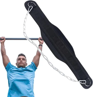 Immagine prodotto di Cintura per sollevamento pesi - Cintura per trazioni - Allenamento della forza - Catena regolabile - Fino a 200 kg - Nera