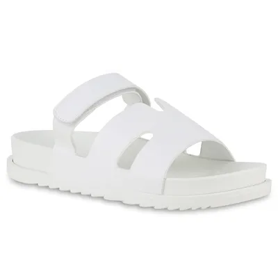 Produktbild von VAN HILL Damen Pantoletten Sandalen Bequeme Profil-Sohle Schuhe 841020, Farbe: Weiß, Größe: 41