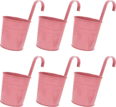 Immagine prodotto di Fioriere sospese rosa - set di 6 fioriere in metallo con gancio rimovibile per balcone e giardino