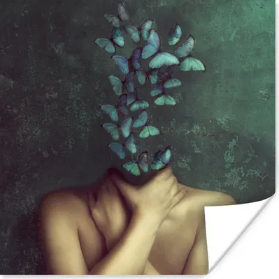 Produktbild von MuchoWow® Poster Torso - Stilleben - Schmetterlinge - Blau 50x50 cm - Wohnzimmerdekoration