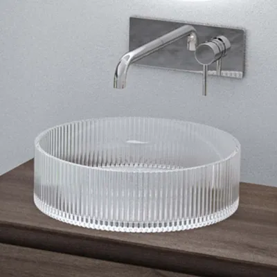 Image de doporro Lavabo à Poser Vasque en Verre Transparent Lave Mains Rond de Salle de Bains Petit Lave-Mains pour WC 40x40x12 cm Minerva01