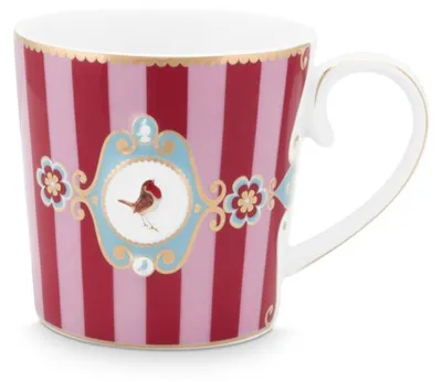 Produktbild von PIP STUDIO Love Birds Medaillion Henkelbecher Stripes rot/pink 250ml