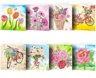Produktbild von DIY Diamant Malerei Grußkarte Fahrrad Blume Set mit Umschlag und Werkzeugen