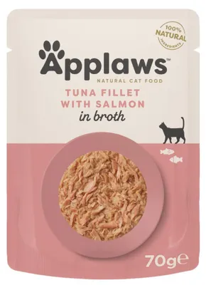 Productafbeelding van Applaws, zalmfilet met tonijn in bouillon, 70 g