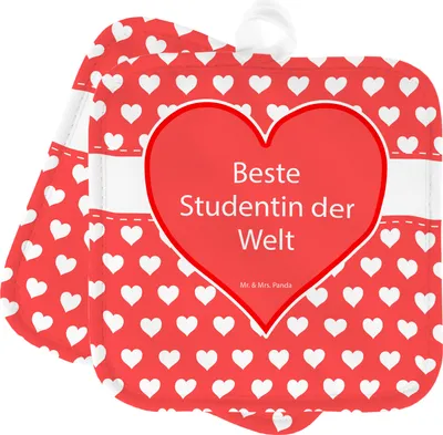 Produktbild von Mr. & Mrs. Panda Topflappen Studentin - Geschenk, Topfuntersetzer, Topflappenset, Kochlappen, topfhalter, Alumni, Studienabschluss, Studenten, Set, Uni, Studium, Tochter
