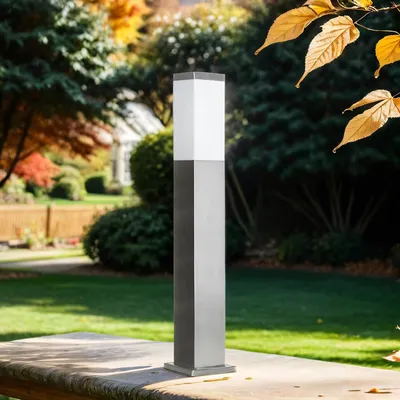 Immagine prodotto di Luce da sentiero in acciaio inox 65 cm di altezza Moderna bitta luminosa quadrata in argento per E27 lampada da terra giardino esterno luce da esterno sentiero