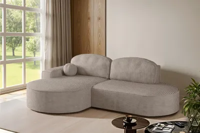 Productafbeelding van Eckbank, slaapbank, bank GIRONA, bekleding: stof Poso, lichtbruin, met ottomaan aan de linkerkant