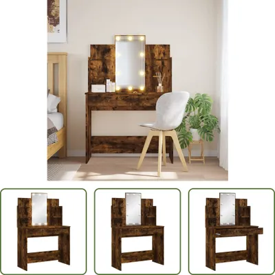 Zdjęcie produktu dla The Living Store Toaletka z oświetleniem LED dąb wędzony 96x40x142 cm