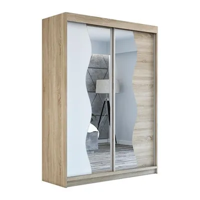 Produktbild von Schwebetürenschrank, 2-türig Schrank RIMA 160 cm (mit Spiegel) (Sonoma / weiß / sonoma)