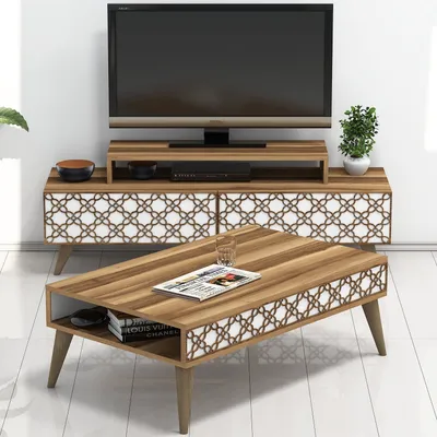 Obrázek produktu pro Skye Decor, City - ořech, bílá, sestava nábytku do obývacího pokoje, ořech, 100 % MELAMÍNEM POVLÁKNĚNÁ DESKA, 140 x 41,8 x 48,8 cm