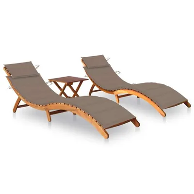 Produktbild von Sonnenliegen 2 Stk. mit Tisch und Auflagen Massivholz Akazie