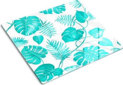 Produktbild von Tulup Glas Herdabdeckplatte Glaskeramikkochfeld-Abdeckung Spritzschutz Glasabdeckplatte Kochplattenabdeckung und Schneidebrett - Einteilig - 60x52 cm Tropische Blätter