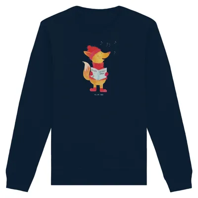 Produktbild von Mr. & Mrs. Panda Baumwoll Pullover Fuchs Sänger Größe S - French Navy - Geschenk, Bio, Heiligabend, Weihnachten, Sweater, Weihnachtslieder, Winter, Sweatshirt, Pulli