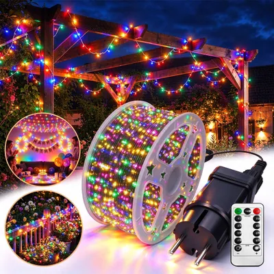 Productafbeelding van UISEBRT LED koperdraad decoratielamp, 30 meter, 300 LED's, multicolor. Koperdraadverlichting, decoratielamp met afstandsbediening, timer, geheugenfunctie en 8 lichtmodi