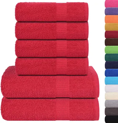 Image de vidaXL, lot de 6 serviettes FROGN, rouge, 360 g/m²
