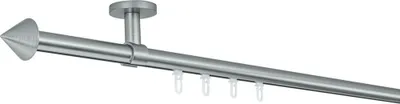 Produktbild von SN Deco Gardinenstange Innenlauf Nizza, 19 mm, 1-läufig, Stahl, Komplett-Set mit Ringen, Profildeckentrager, 300 cm, chrom matt