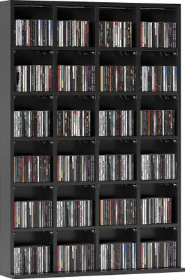 Image de HOMCOM Rangements pour CD et DVD, meuble de rangement multimédia avec 24 compartiments, capacité max. 456 CD/ 336 DVD, bibliothèque en bois avec étagères réglables, 89 x 20 x 130,5 cm, noir