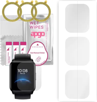 Produktbild von apgo 3 Stück Schutzfolie, klar, kompatibel mit Realme Watch 2 Smartwatch, Hydrogel Displayschutzfolie mit Positionierhilfe, Displayfolie, robust und kratzfest