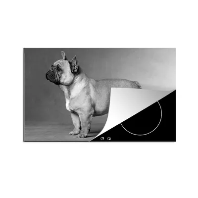 Produktbild von KitchenYeah© Herdabdeckplatte Französische Bulldogge - schwarz und weiß , 80x52cm, Küche Deko, Glaskeramikkochfeld Herdabdeckung, Abdeckplatte fùr Kochfeld