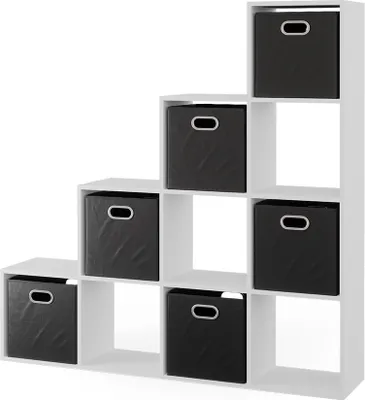Vicco Treppenregal , 142.4 x 143 cm mit 6 Faltboxen, Weiß