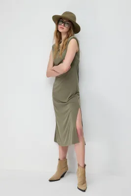 Produktbild von Midi-langes Kleid mit Schlitz., Khaki, S