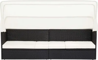 Obrázok produktu pre vidaXL Záhradná pohovka so slnečnou strieškou Black Poly Rattan
