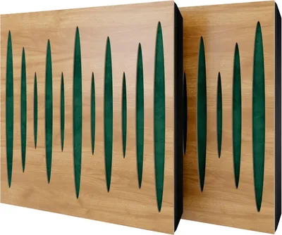 Obrázek produktu pro Balení po 2 kusech – akustický panel s velurovým potahem a montážní sadou | 50 x 50 x 5 cm | Absorpce, difúze, odraz a zvuková izolace | [PULSAR – dub | zelená]