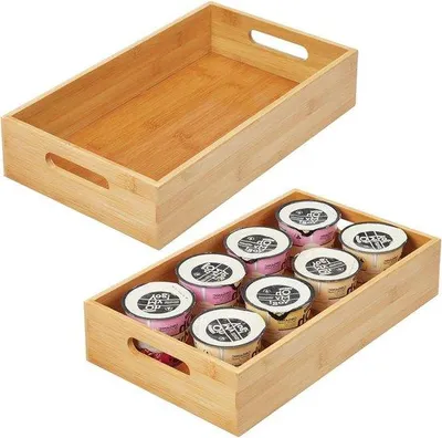Image de Rangement de cuisine - bac de rangement - pour placard de cuisine ou étagère - en bambou - naturel - lot de 2