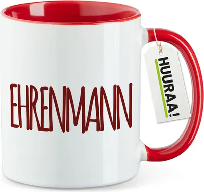 Produktbild von Huuraa Kaffeetasse Ehrenmann Jugendwort 330ml Rot Keramik Kaffeebecher Geschenkidee