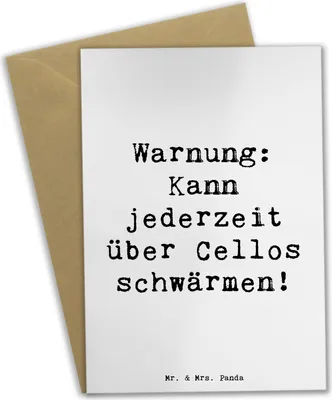 Produktbild von Mr. & Mrs. Panda Klappkarte Spruch Cello Schwärmerei - Weiß - Geschenk, Glückwunschkarte, Instrument, Musikinstrument, Musiker, Solo, jubiläumskarte, hochzeitskarten
