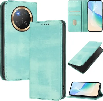 Immagine prodotto di Custodia per Honor X9C/Magic7 Lite/Honor X60 Pro, custodia in pelle vintage con protezione RFID, slot per carte, supporto Turchese